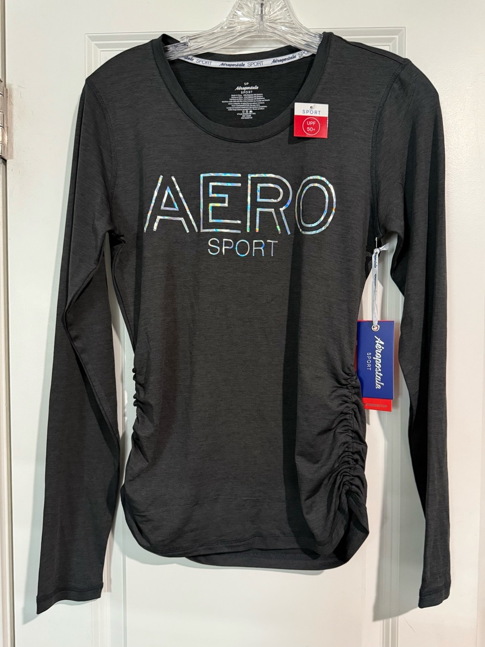 Aeropostale AERO Sport Long Sleeve Ruched Active Top - Black